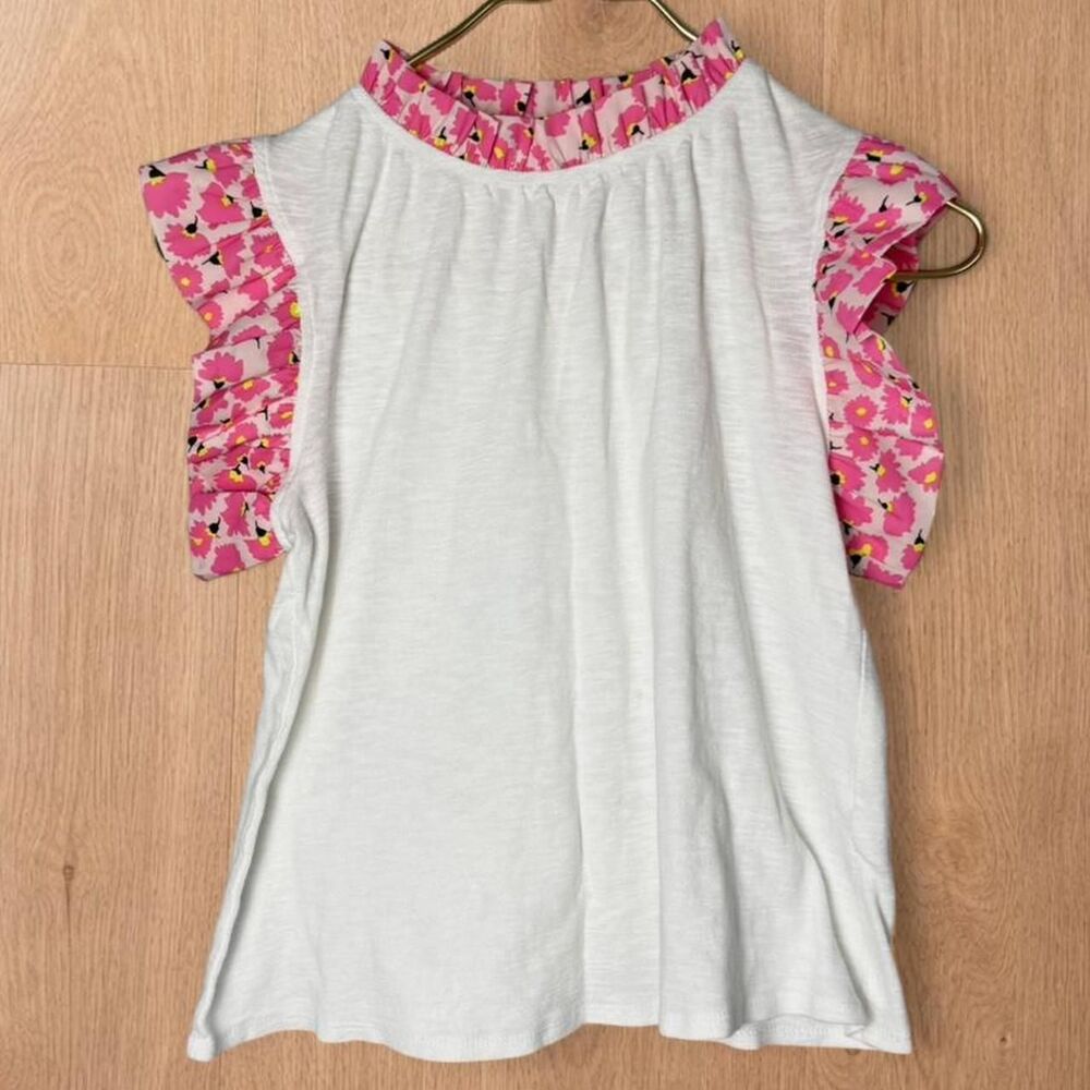 THML Pink Floral Ruffle Sleeve Top XS Cottagecore